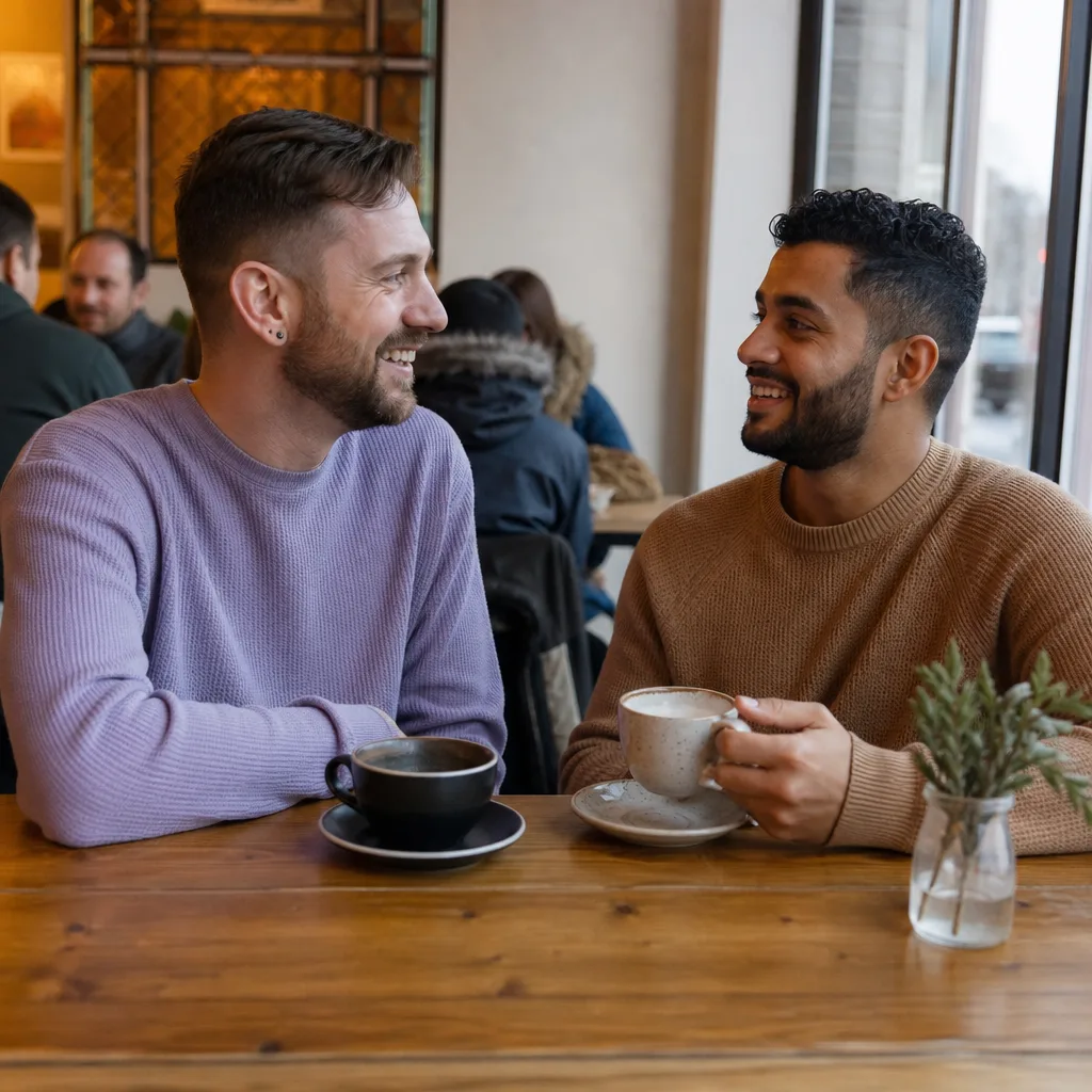 Man adjusting privacy settings on a dating profile at home